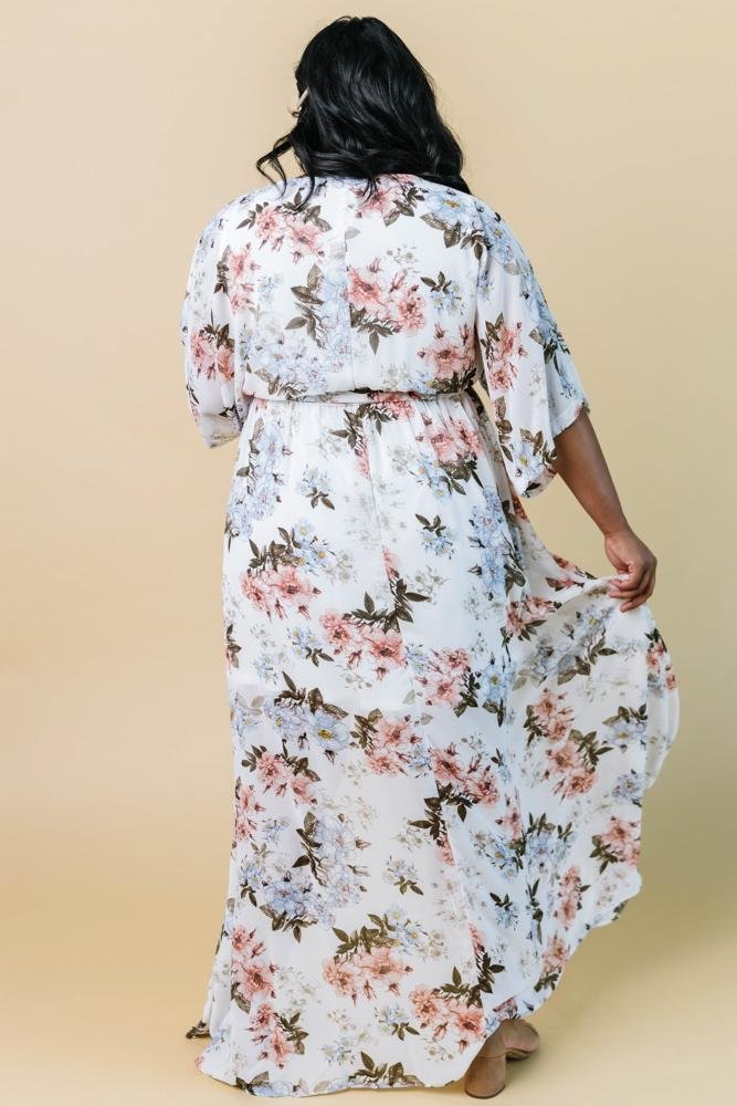 Kia Kimono Maxi Dress | White Floral Sale Genuine