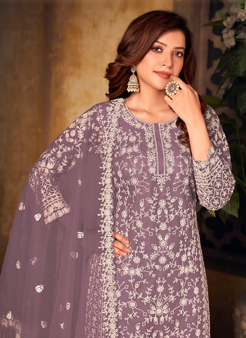 Mauve Purple Embroidered Top Palazzo Cheap Sale Choice