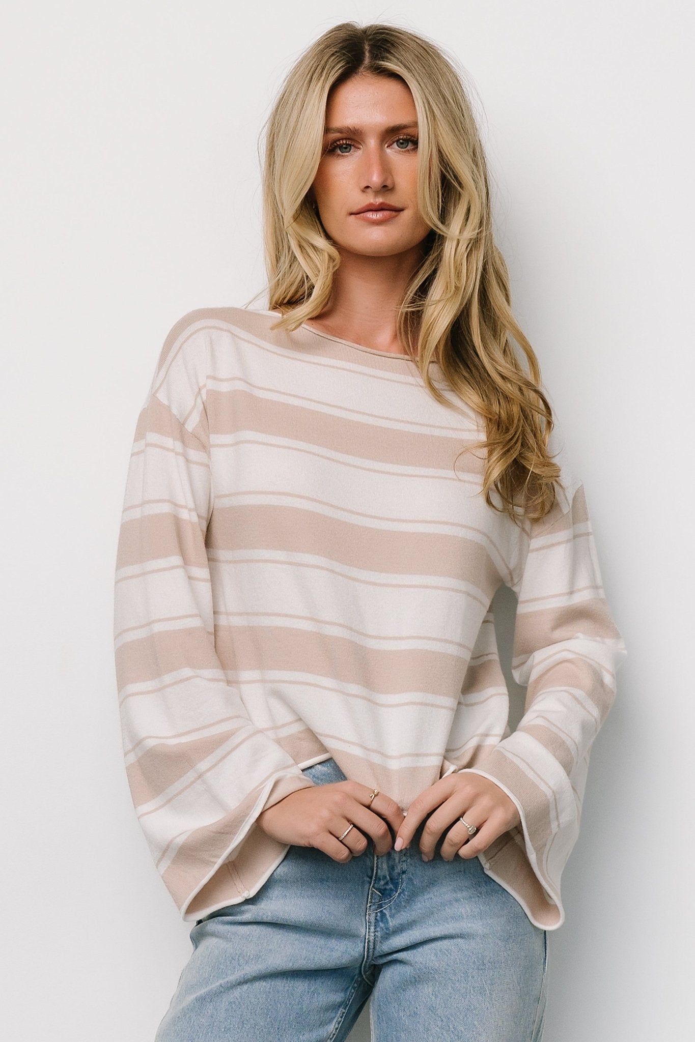 Astoria Striped Top | Ivory + Sand Low Pice Cheap Online