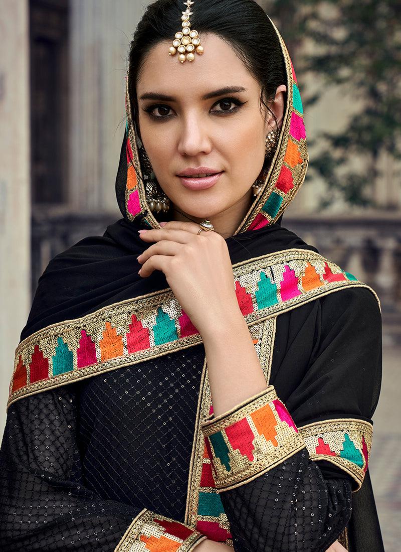 Georgette Black Suit With Churidar Free Shipping Clearance Store