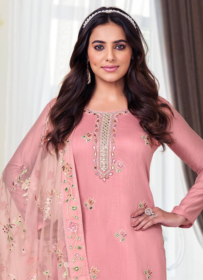 Silk Base Pink Pant Style Suit with Dupatta Discount The Cheapest