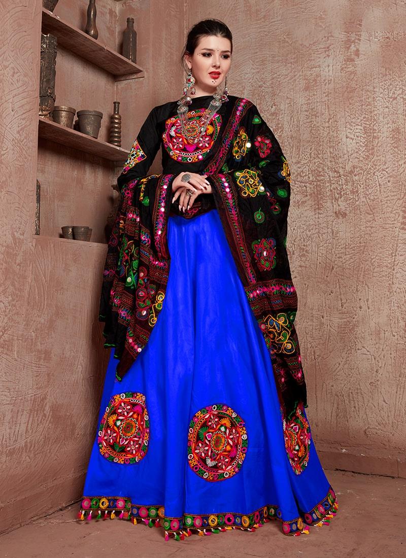 Bell Sleeve Blouse Blue Chaniya Choli For Navratri New Arrival Cheap Pice