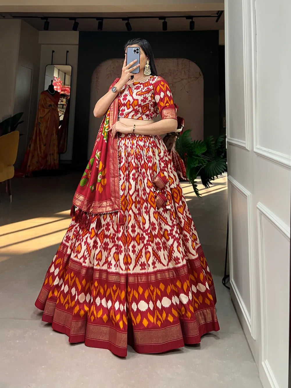 Awesome Tussar Silk Patola Printed Foil Worked Lehenga Choli Clearance Eastbay