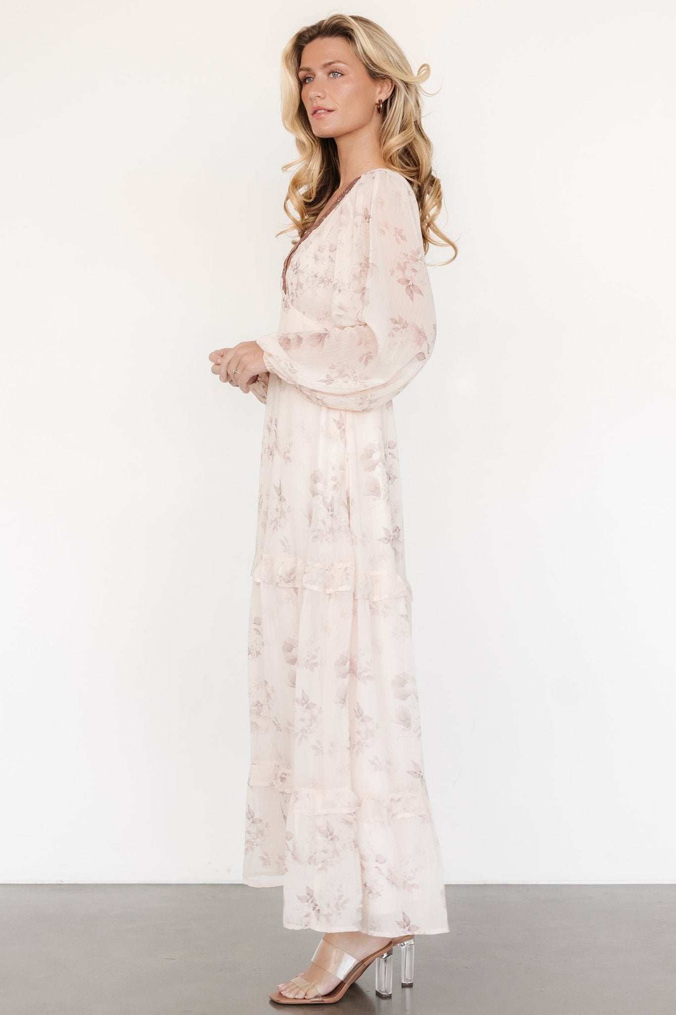 Rumi Deep V Maxi Dress | Beige + Clove Floral Buy Cheap Latest