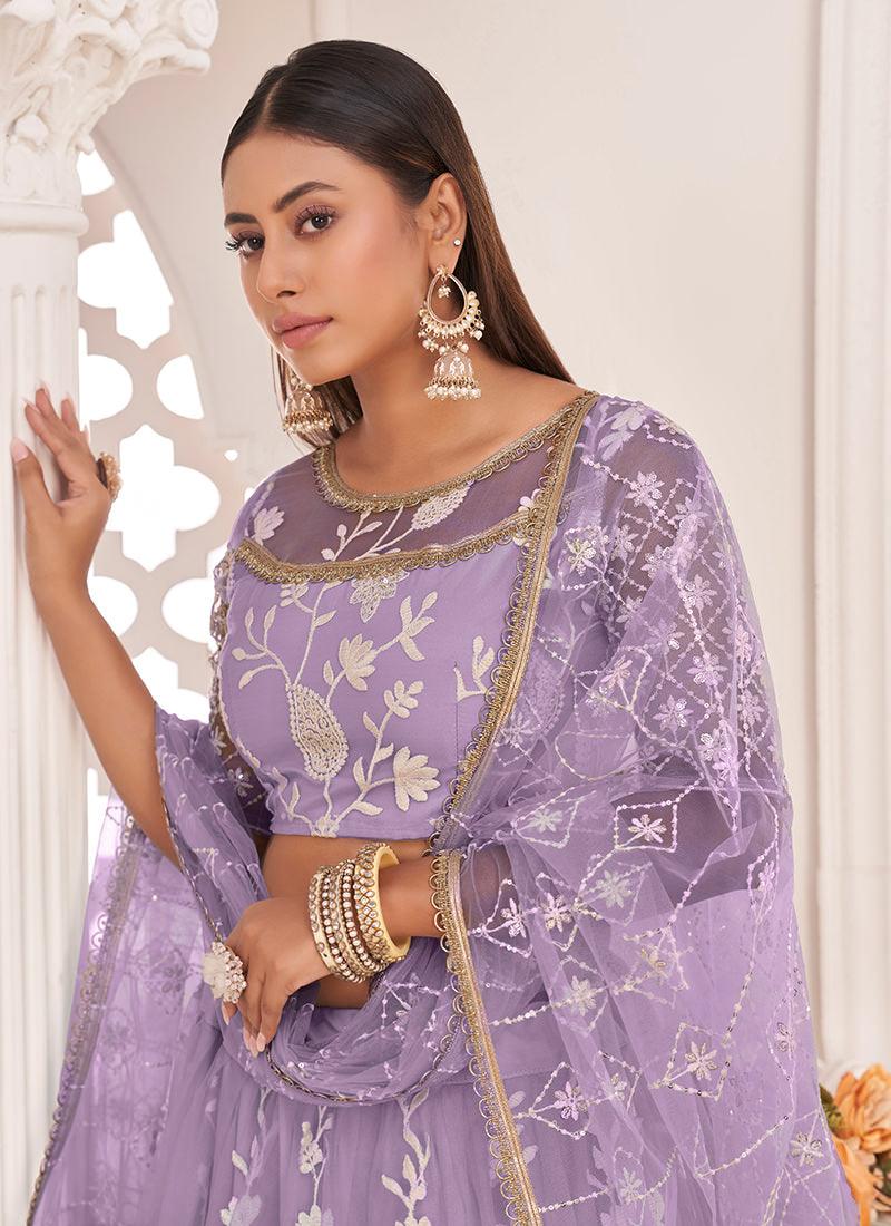 Embroidered Lavender Soft Net Lehenga Discount Nicekicks