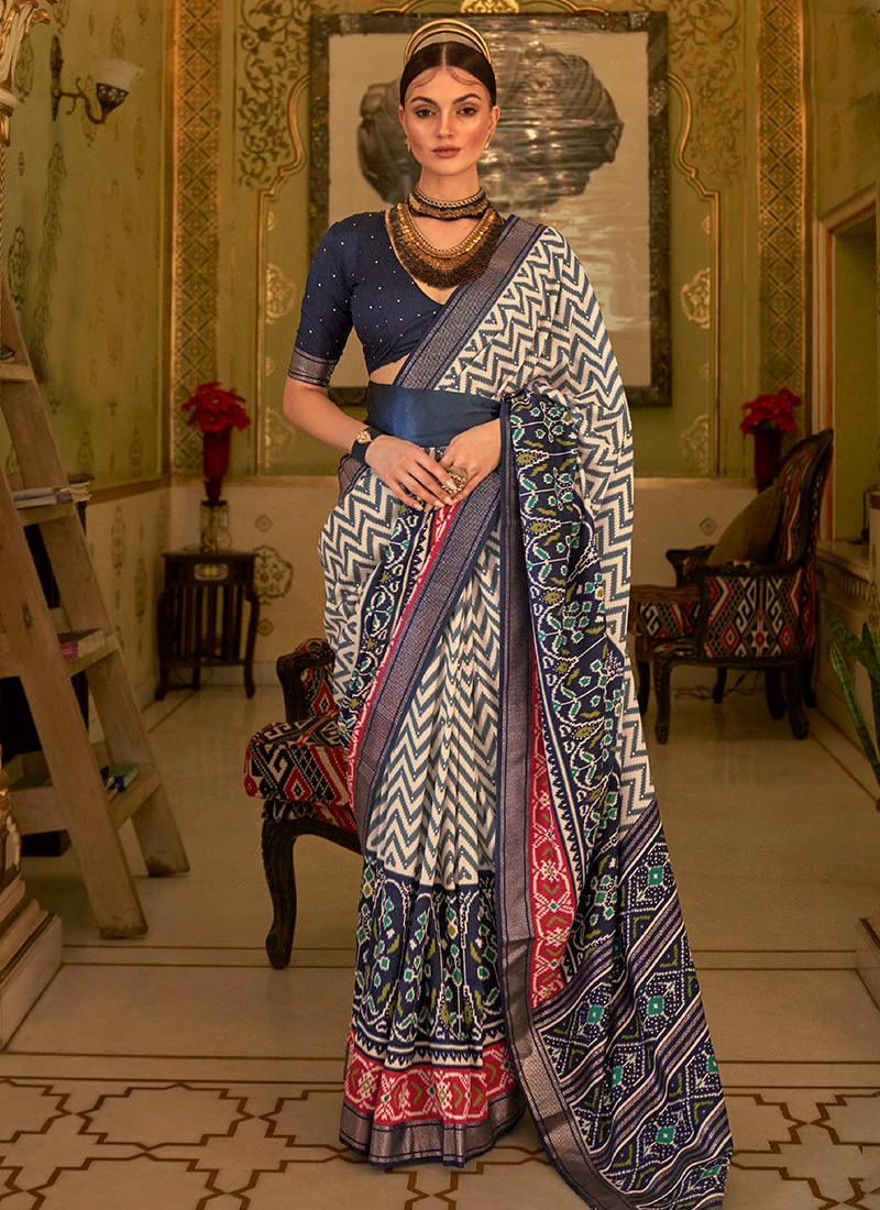 Navy Blue Smooth Patola Print Silk Saree Wholesale Pice Cheap Pice