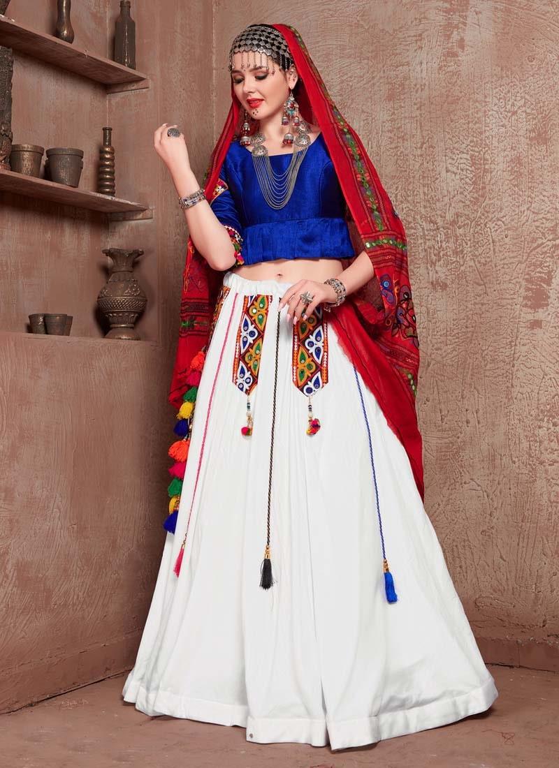 Navratri Special Blue And White Color Cotton Base Lehenga Choli Sale Official