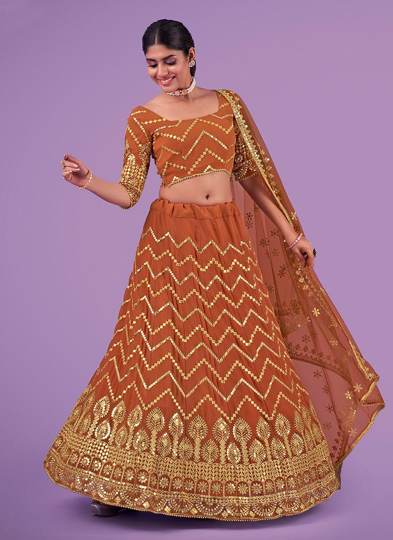 Zari With Sequins Orange Georgette Chaniya Outlet Wiki