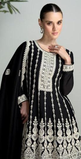 Black silk Embroidered salwar suit with dupatta 2025 Unisex Online