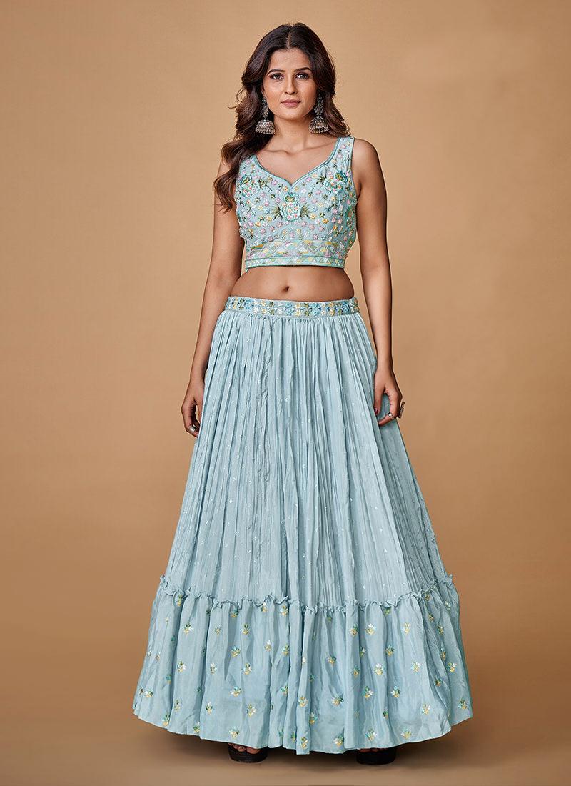 Sequins With Pearl Powder Blue Ruffle Lehenga Cheap Sale 2025