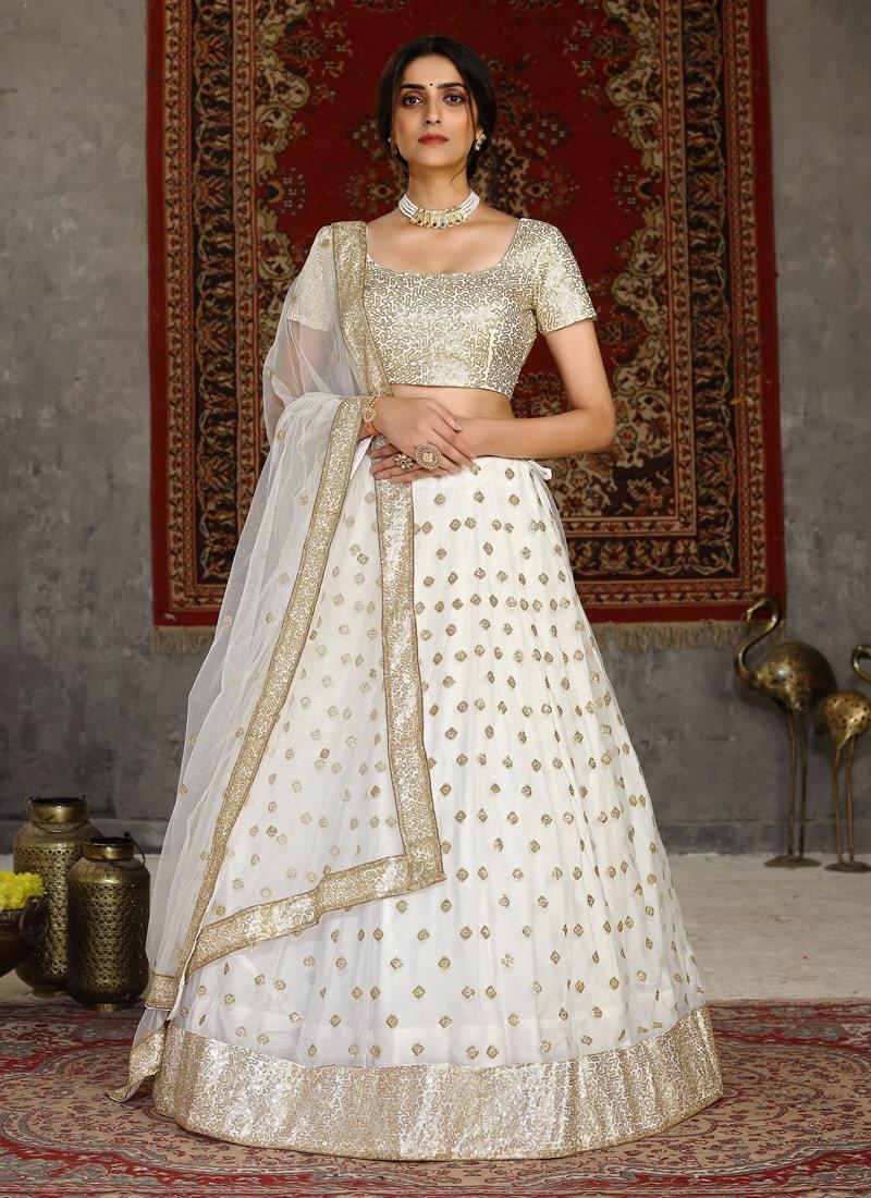 Trendy Look White Lehenga Choli With Sequins Work Blouse Outlet Fashion Style