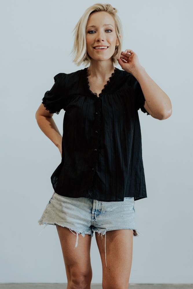 Sloane Button Top | Black Low Cost Cheap Online