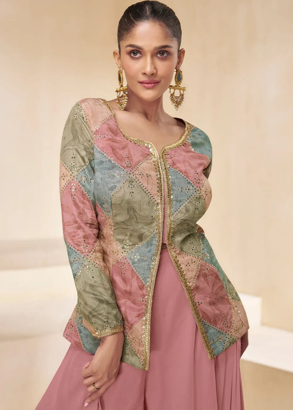 Orchid Pink Pure Georgette Floral Embroidered Designer Top Palazzo Suit Online Online For Sale