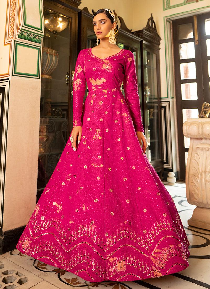 Rani Pink Color Shibori Print Gown Cheap Affordable