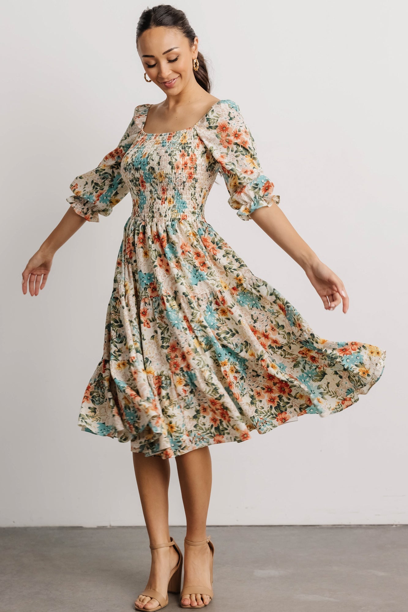 Marta Smocked Midi Dress | Summer Floral 100% Authentic