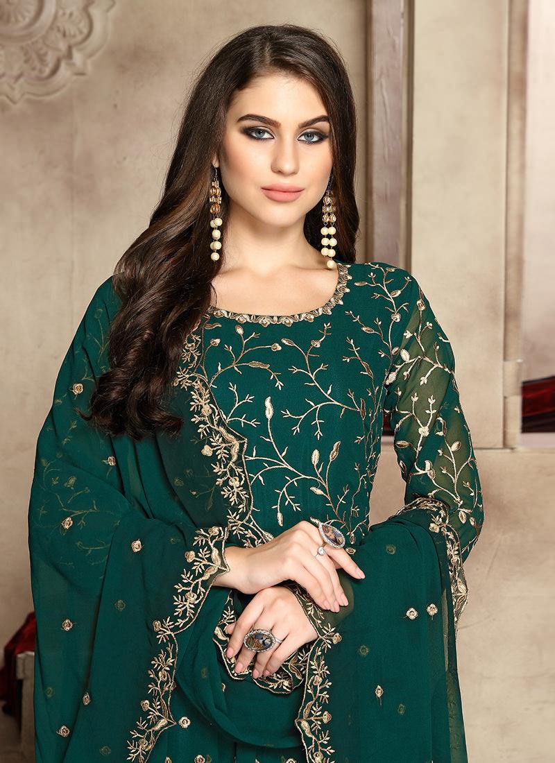 Heavy Zari Work Pine Green Anarkali Suit Discount 2025 New