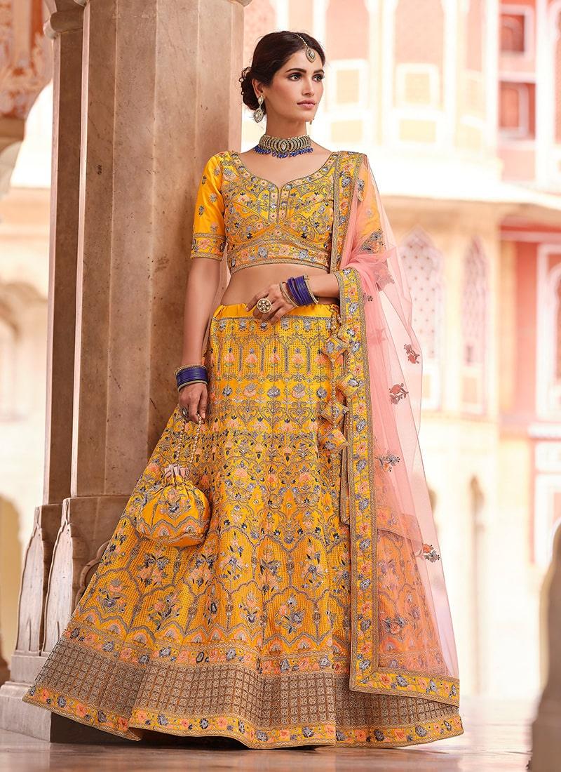 Mustard Yellow Color Crepe Material Sequins Work Lehenga Choli Outlet Original