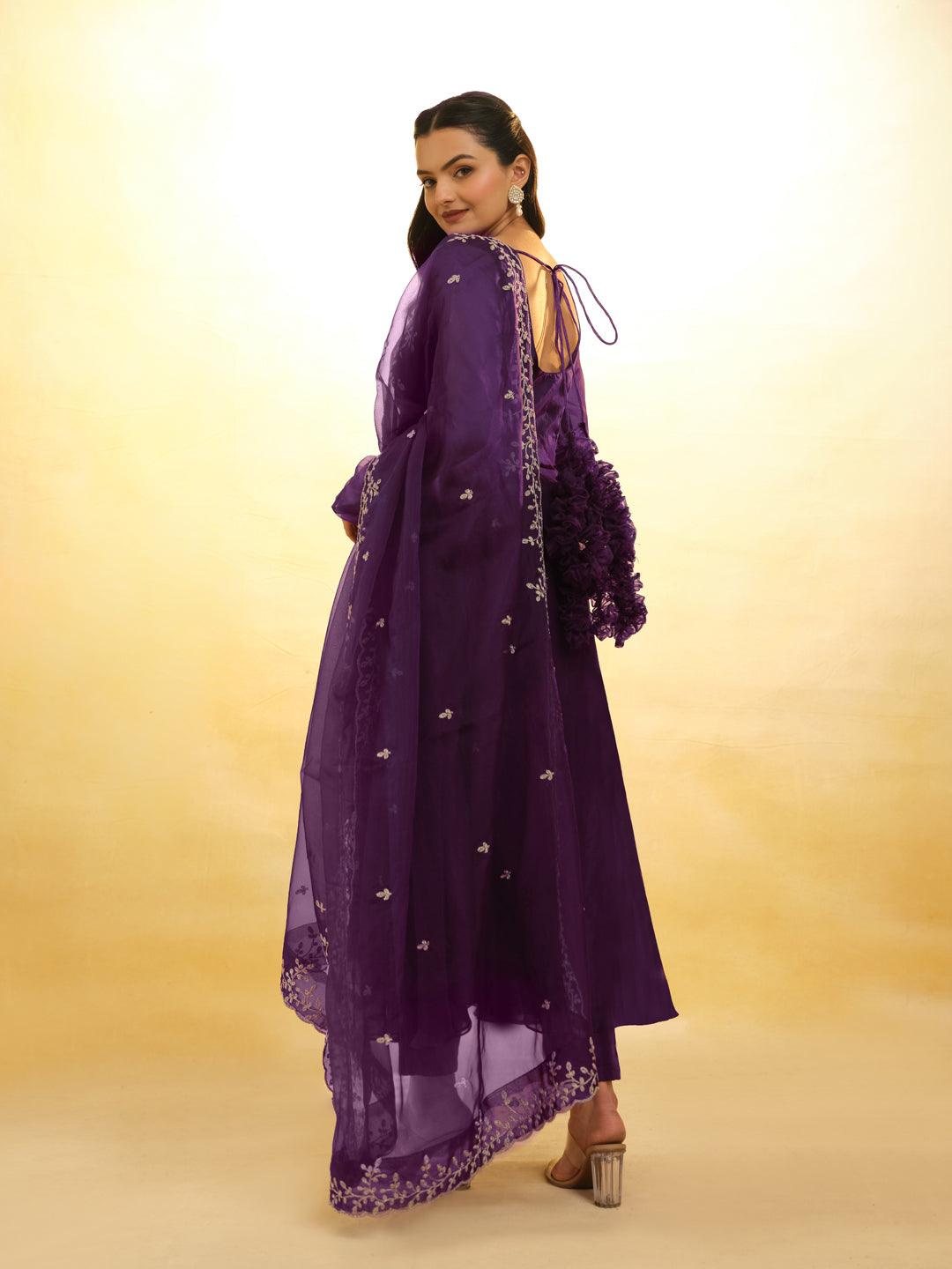 Purple Organza plain salwar suit with dupatta Outlet The Cheapest