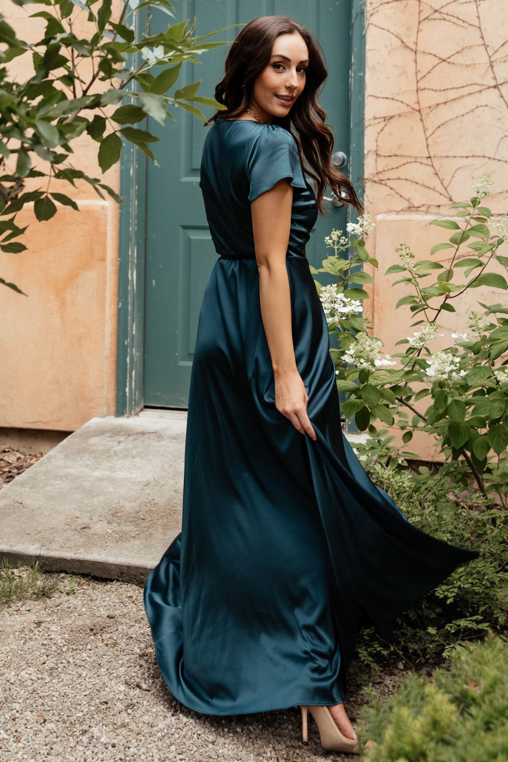 Krystal Satin Wrap Gown | Deep Blue Cheap Sale Cheapest