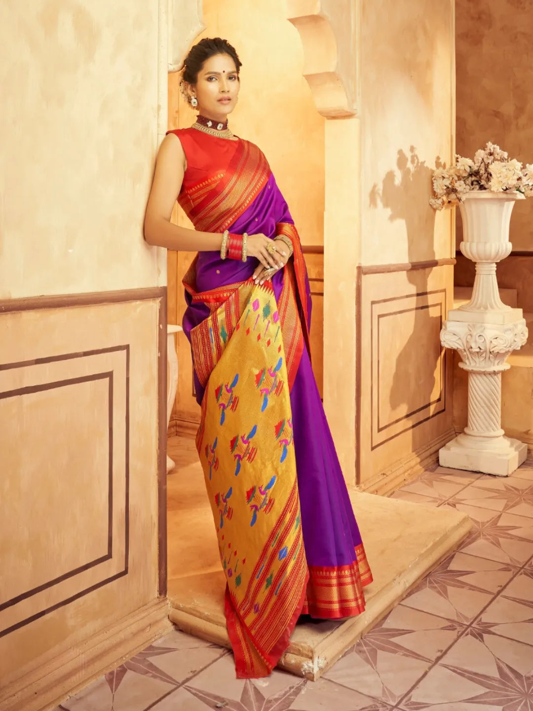 Whimsical Wine Pure Aniruddh Silk Pathani Saree Fashion Style Online