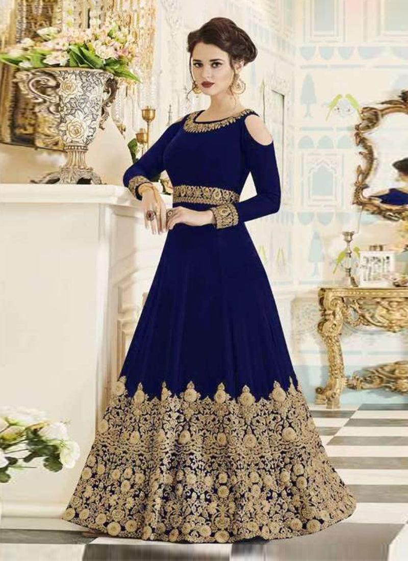 Latest Dark Blue Color Designer Heavy Embroidered Gown Cheap Sale Purchase