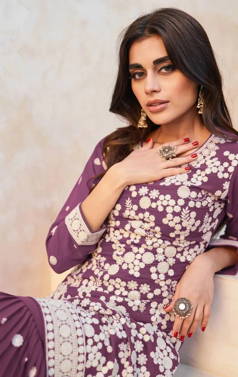 Seraphic Twilight Lavender Embroidered Sharara Suit Good Selling Online