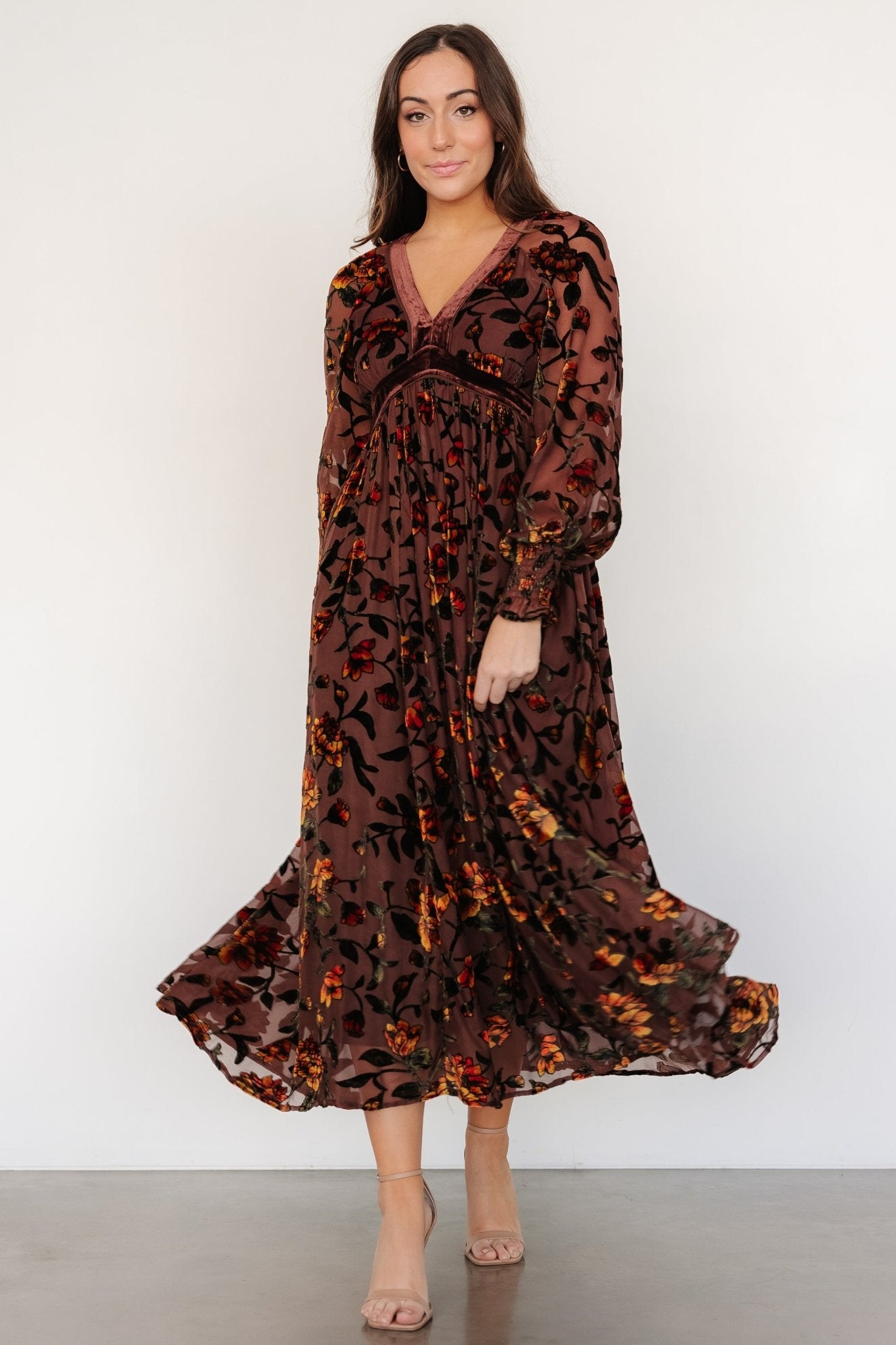 Adele Velvet Dress | Clove + Amber Floral Cheap Sale Footaction