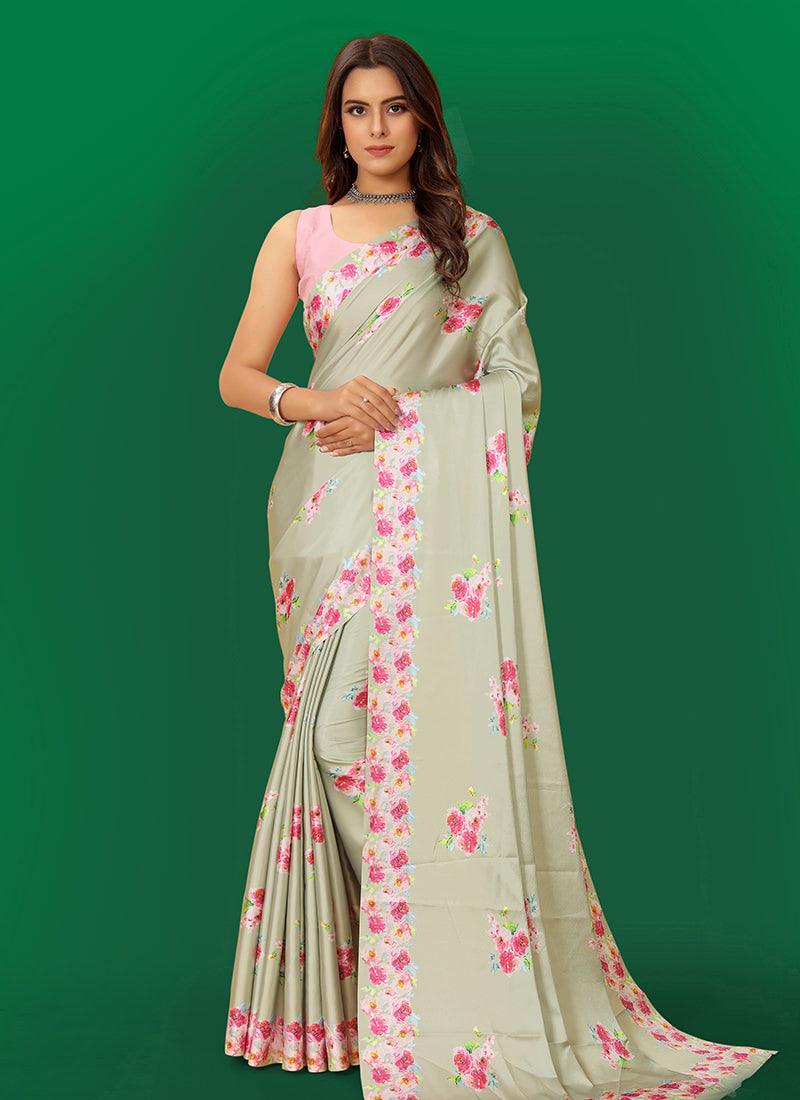 Cream Color Sleeveless Silk Saree Free Shipping Best