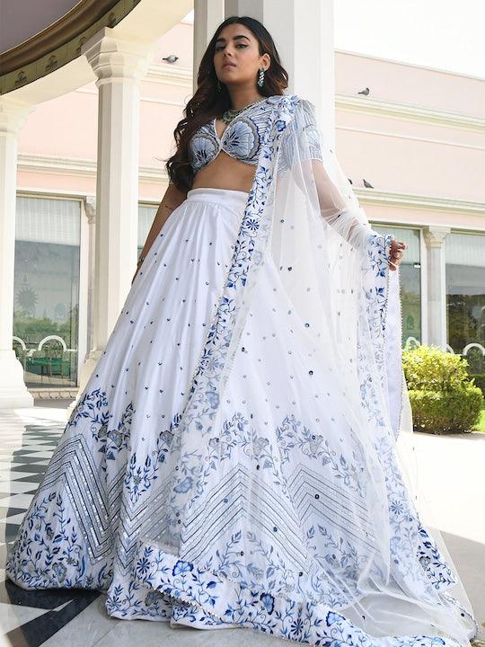 white Satin Embroidered Flared lehenga choli Best Store To Get Sale Online