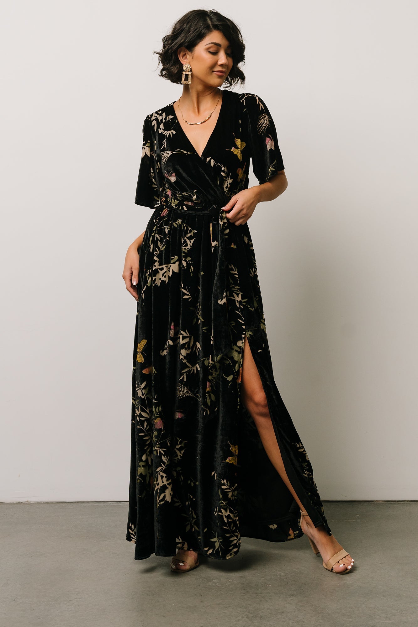 Uma Velvet Maxi Dress | Black Butterfly Print Tumblr Cheap Pice