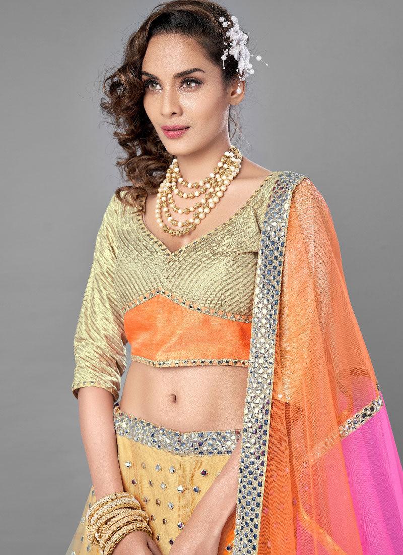 Beige Color Soft Net Base Flared Lehenga With Heavy Work Choli Clearance Sast