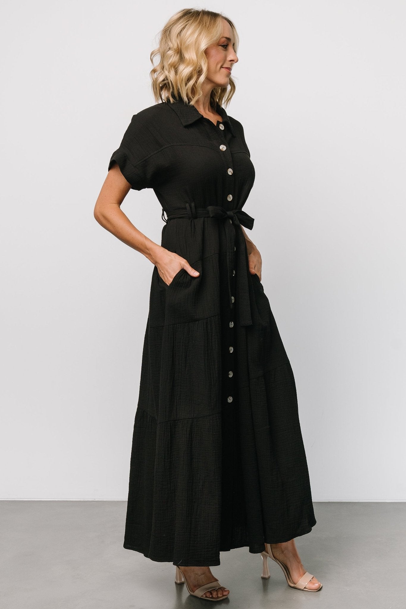 Aizey Button Up Maxi Dress | Black Cheap Sale