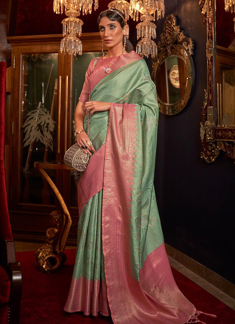 Sea Green Color Silk Base Printed Saree With Zari Base Silk Weave Footlocker Finishline Sale Online