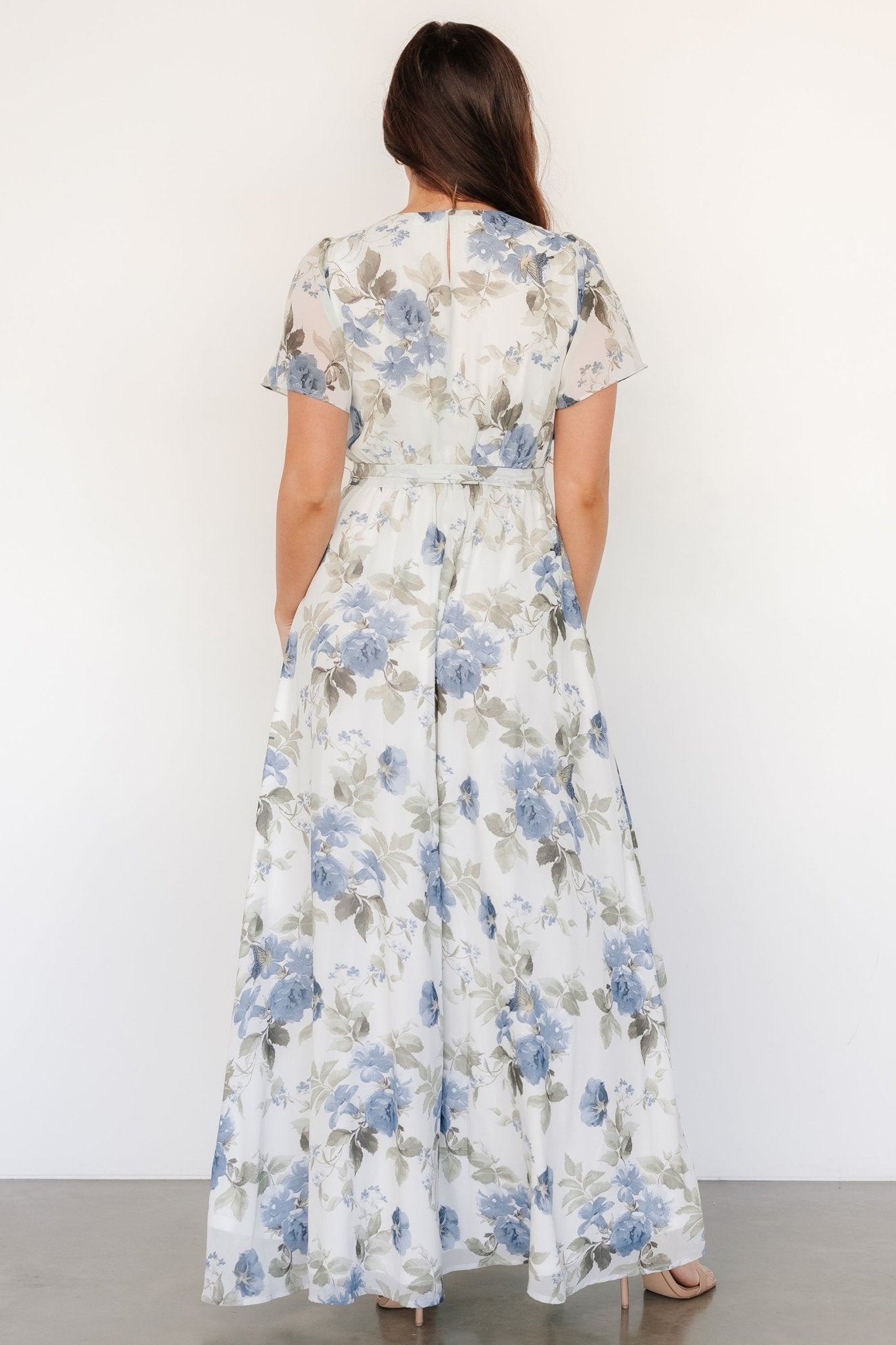 Naomi Short Sleeve Maxi Dress | Dusty Blue Floral Recommend Sale Online