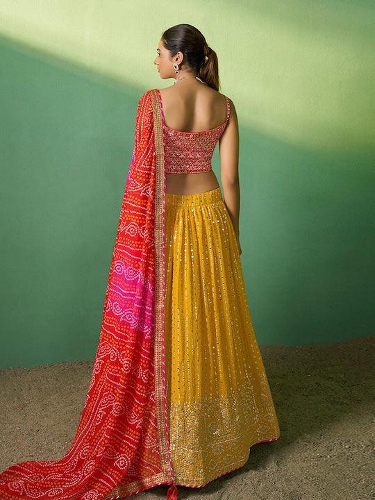 Yellow Georgette Sequined A-Line Lehenga choli Cheap Purchase