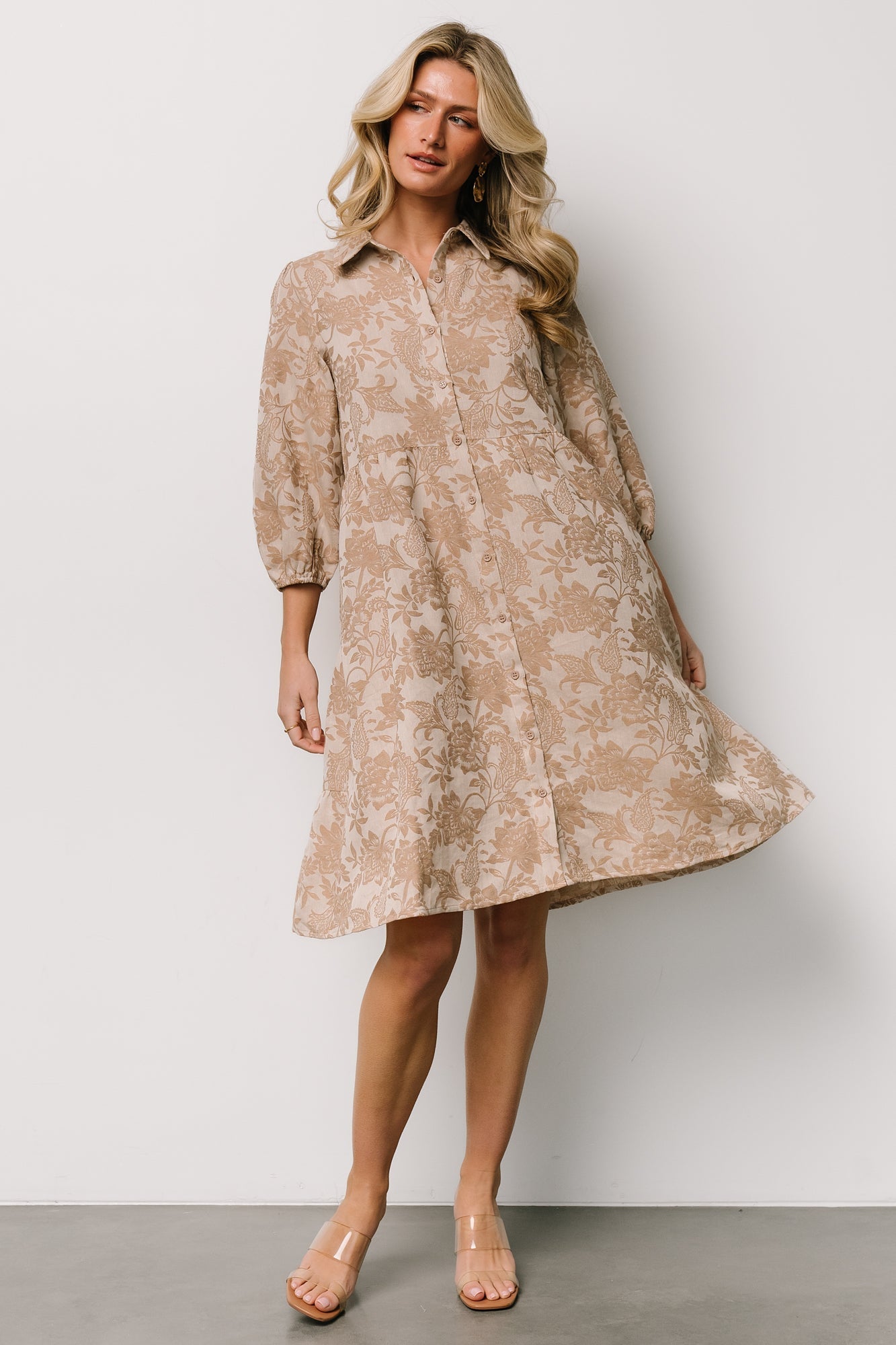 Dakota Babydoll Dress | Taupe Print Inexpensive For Sale