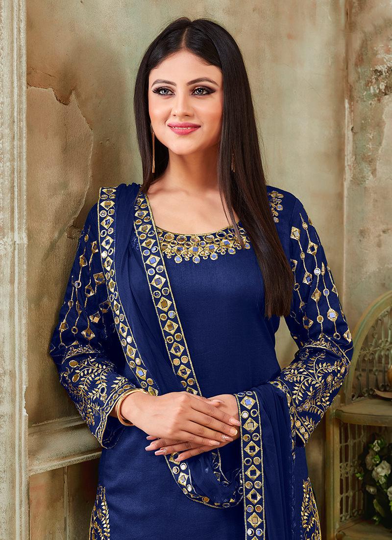 Heavy Work Blue Punjabi Salwar Suit Good Selling Sale Online