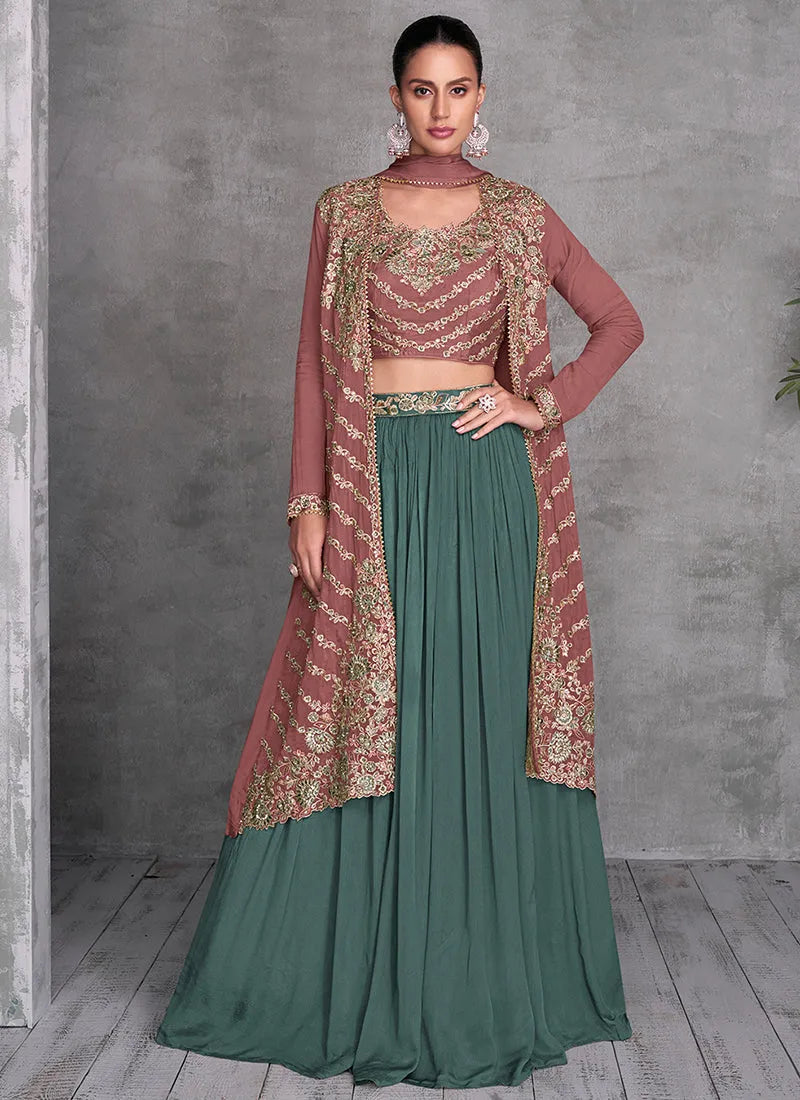 Marvelous And Outstanding Embroidered Jacket Style Lehenga Choli For Cheap Sale Online