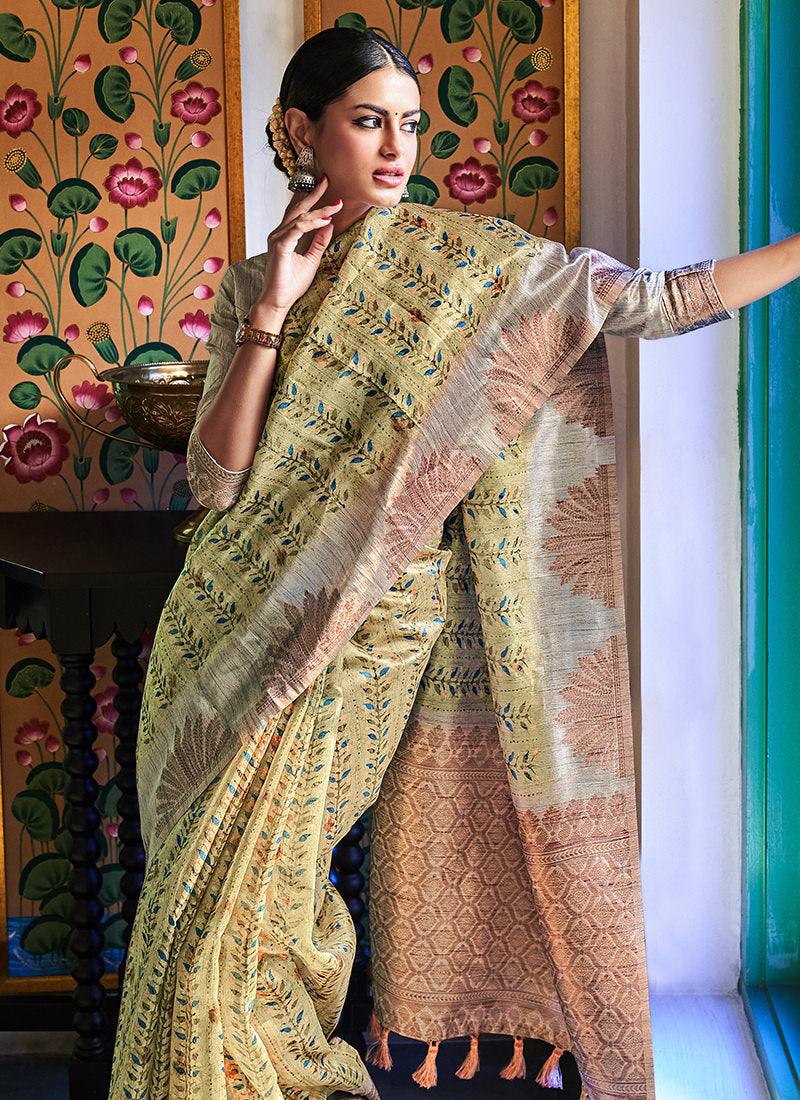 Light Green Silk With Digital Print Casual Saree Clearance In China