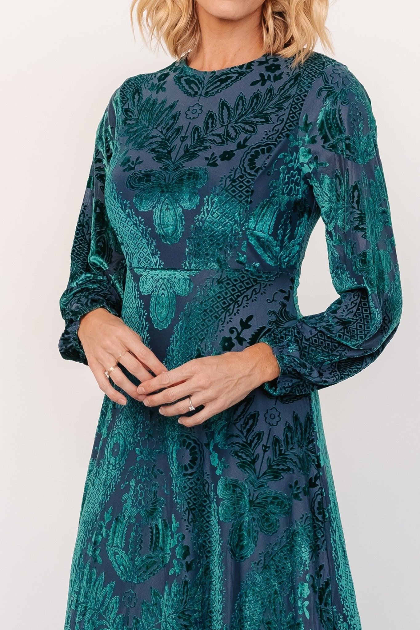 Lorielle Velvet Midi Dress | Emerald Print Clearance For Nice