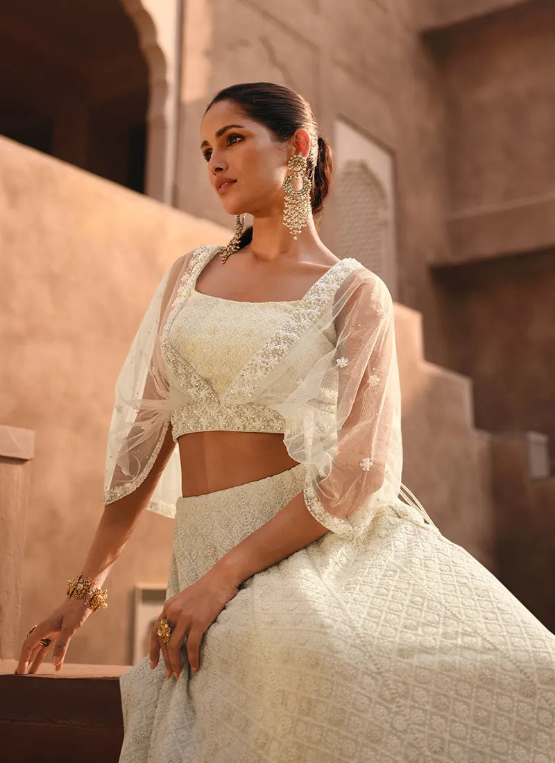 Designer Lucknowi Embroidered White Lehenga Choli Pick A Best For Sale