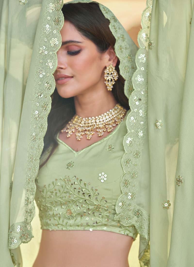 Georgette Fabric Green Color Sequined Work Lehenga Choli With Dupatta Best Store To Get Sale Online