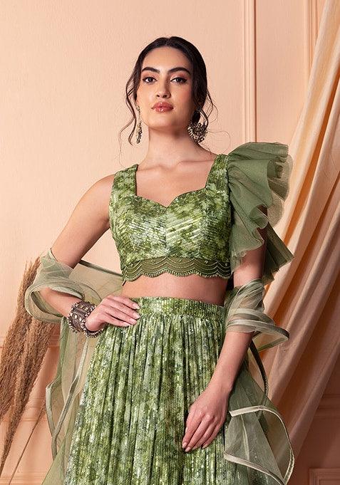 Olive color Lehenga Set With Blouse And Dupatta Sale Cheap Online