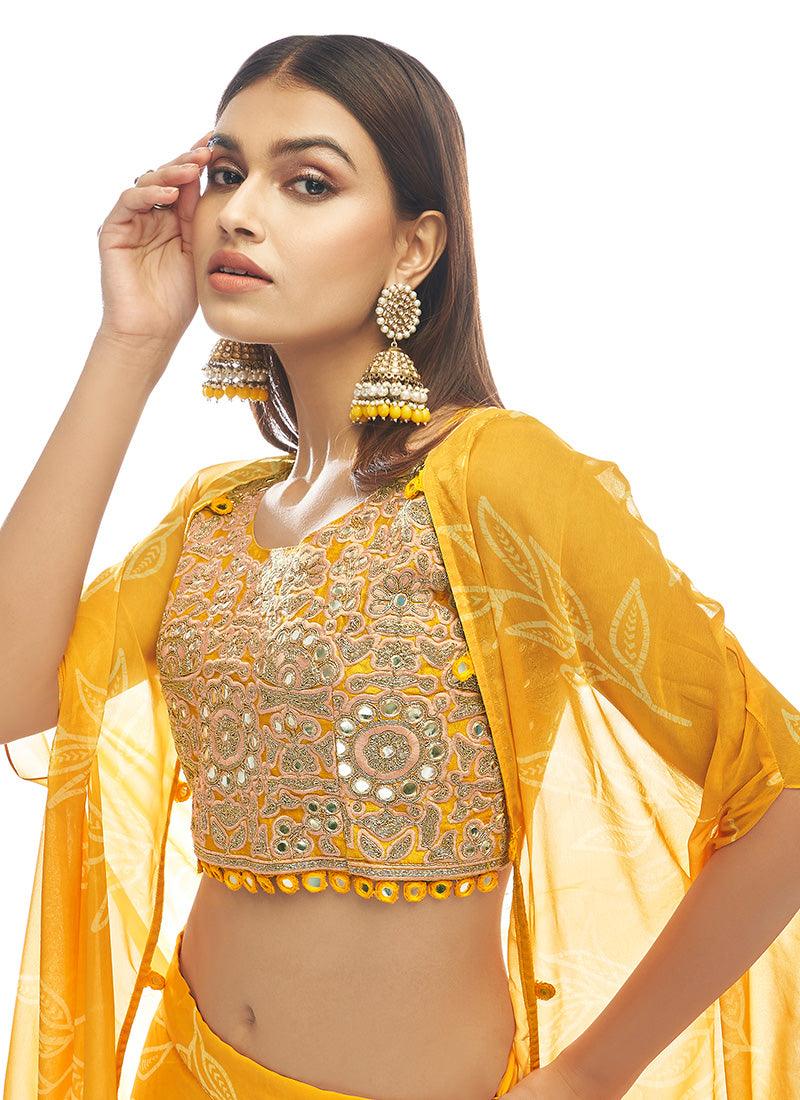 Yellow Mirror Work Lehenga Choli With Jacket Enjoy Cheap Pice