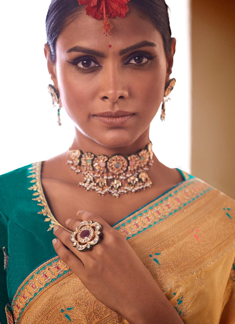 Embroidered Blouse Light Orange Silk Saree Great Deals Sale Online