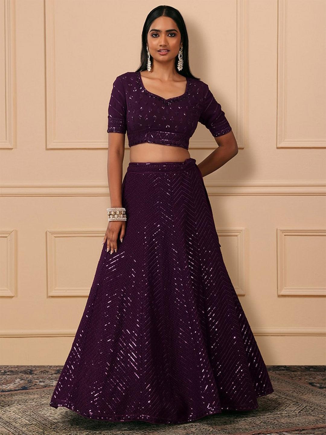 Purple Georgette Sequinned  Flared Lehenga choli Buy Cheap Order