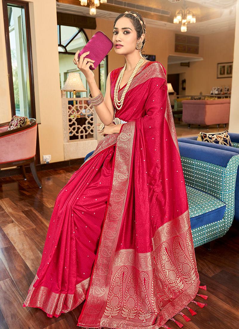 Red Color Soft Silk Two Tone Fabric Saree Enjoy Cheap Online