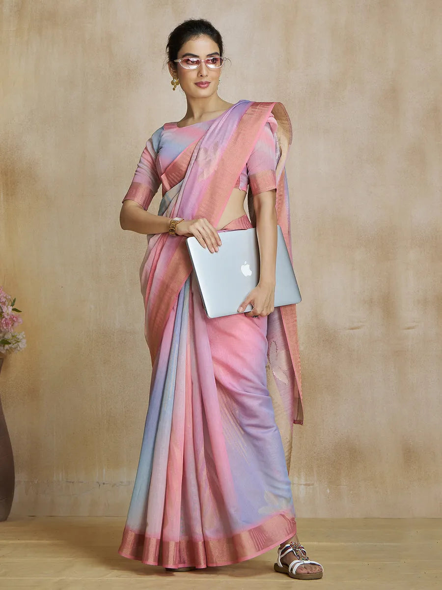 Lustrous Light pink Silk Digital Printed Fancy Saree Inexpensive Sale Online