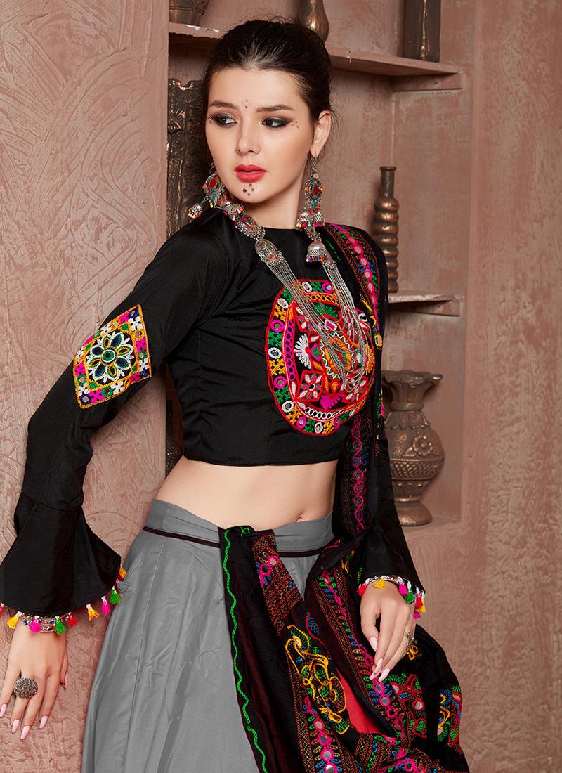 Bell Sleeve Blouse Grey Chaniya Choli For Navratri Online Online With Mastercard