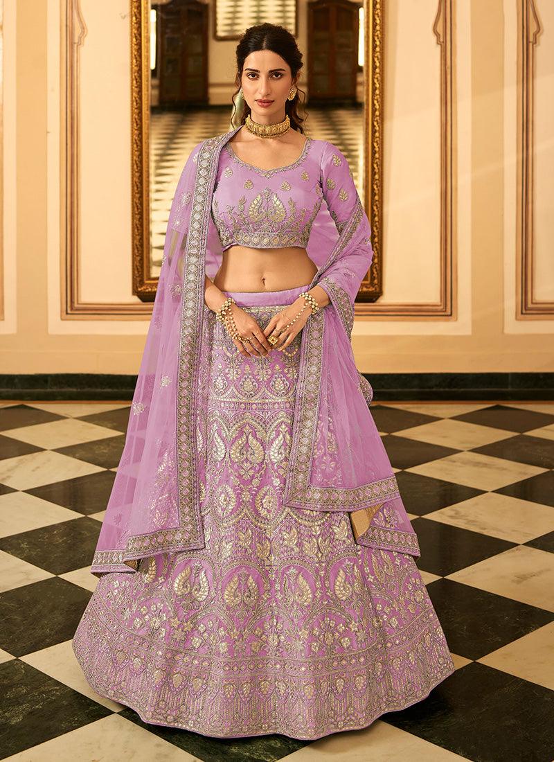 Wine Color Organza Base Panelled Lehenga With Gota Work Sale Clearance